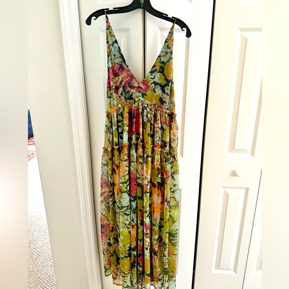 Free People Dresses & Skirts - Free People Abstract Floral Maxi Dress Black Green Pink XS NWOT